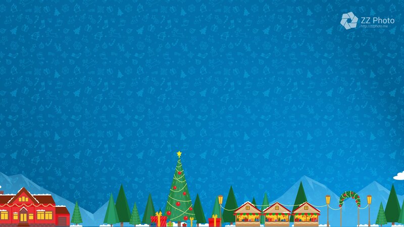 Christmas Village Scene — Blue, Festive, Winter, Vector Art
