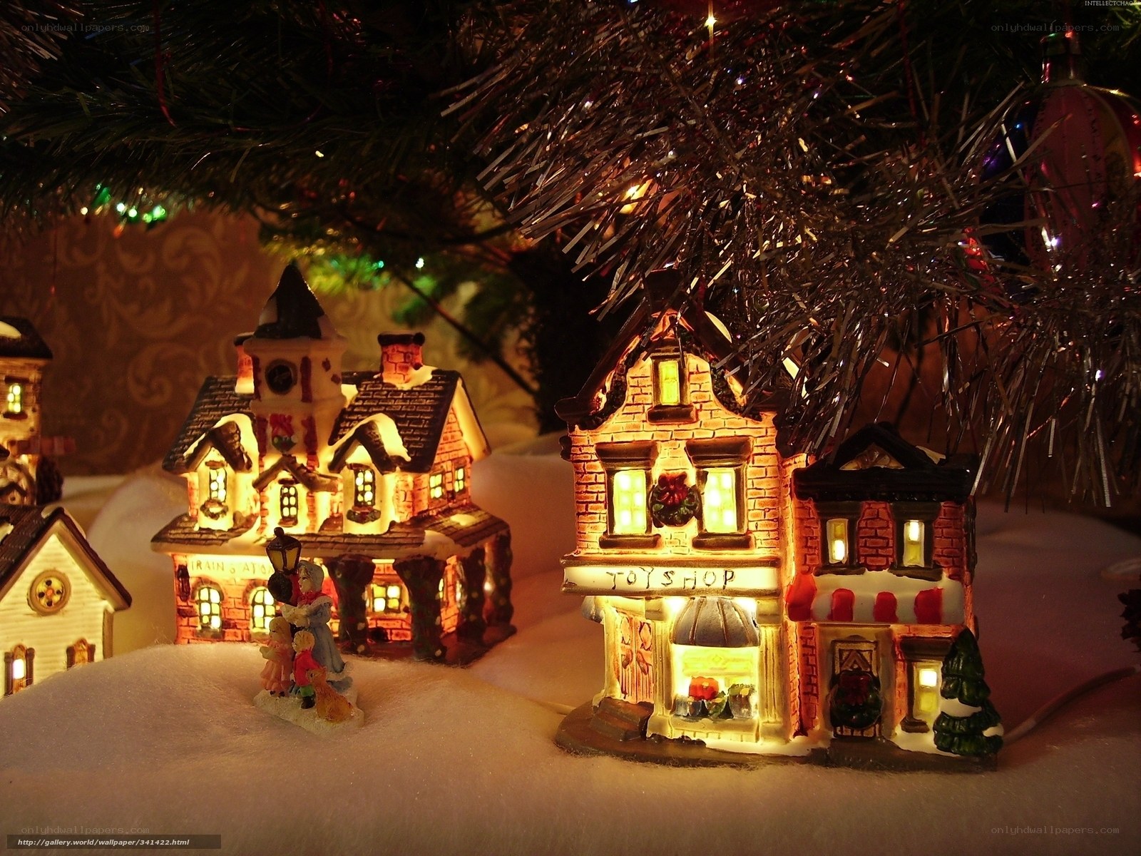 Christmas village under tree