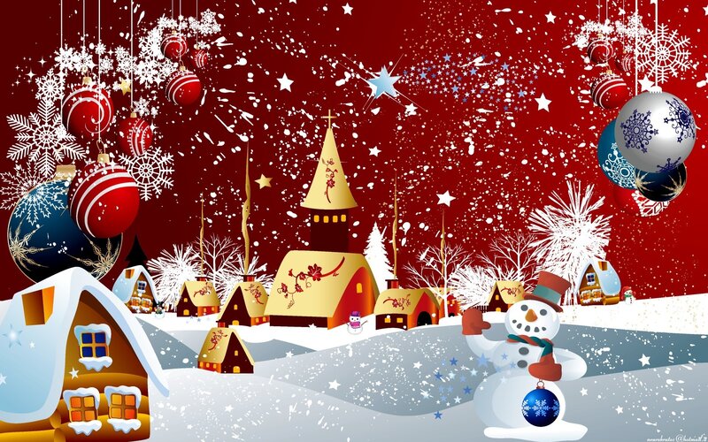 Christmas village with snowman