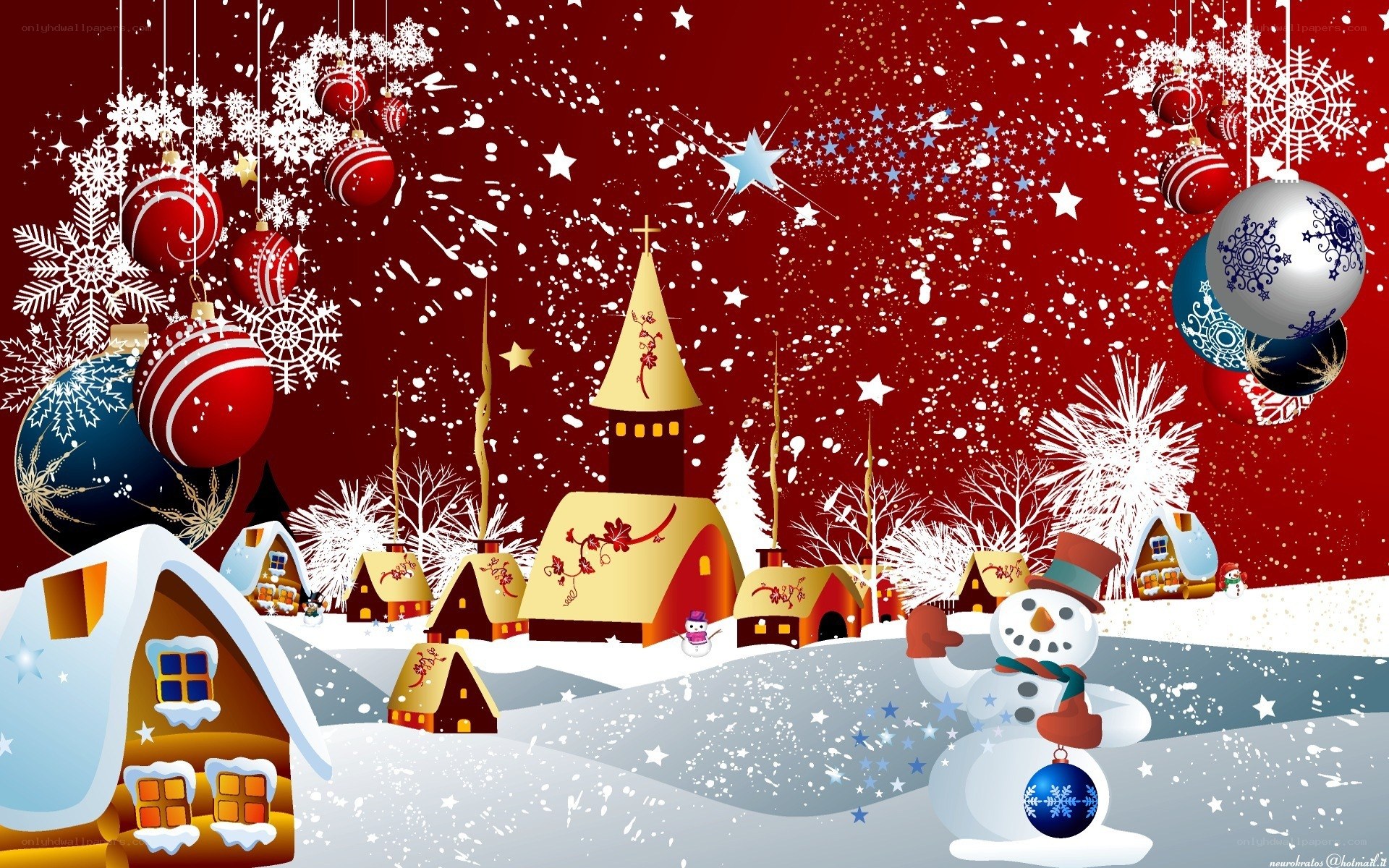 Christmas village with snowman