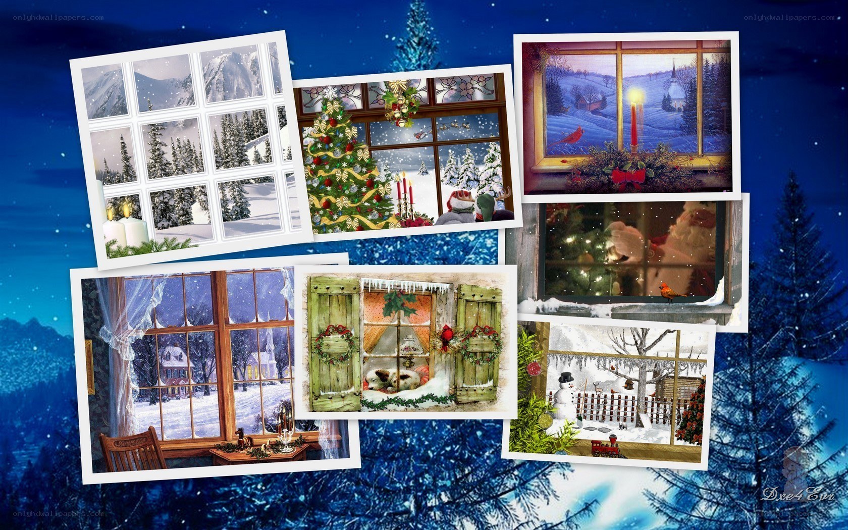 Christmas window scenes collage