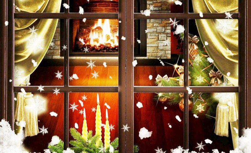 Christmas Window View — Red, Cozy