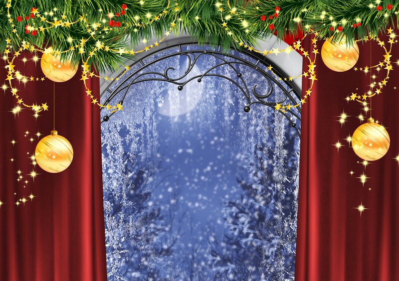 Christmas Window View — Red, Festive