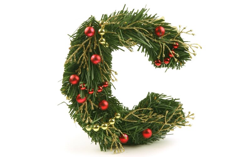 Christmas wreath in the shape of C