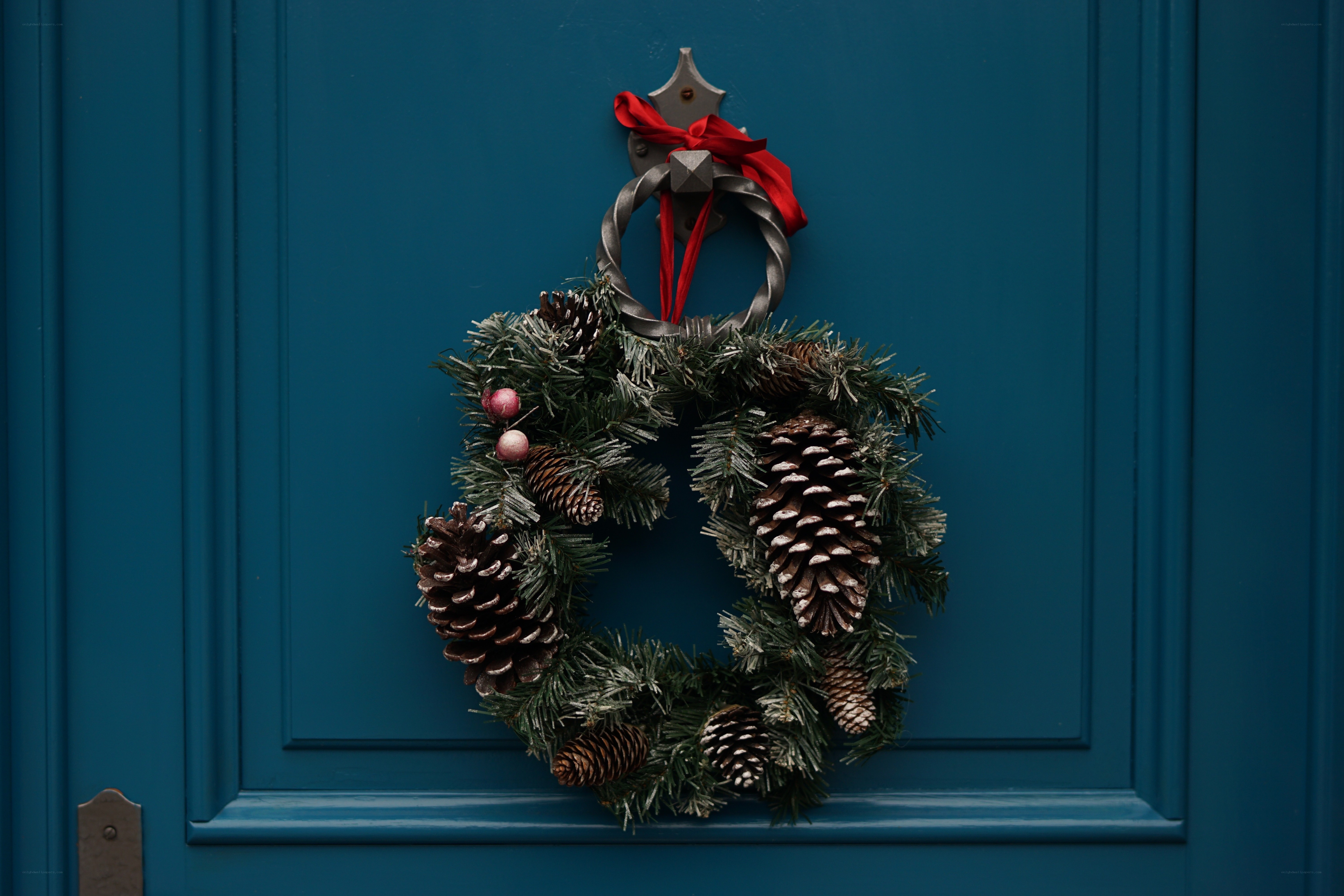 Christmas wreath on blue door