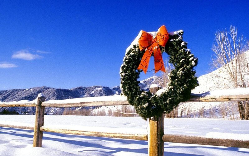 Christmas Wreath on Fence — Blue