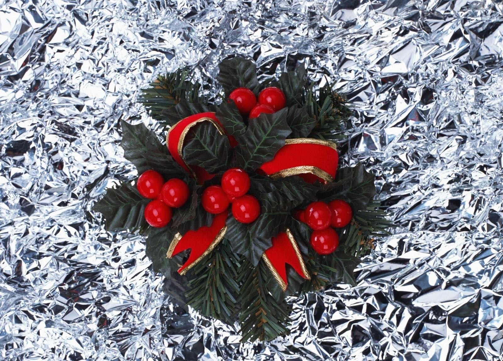 Christmas wreath on foil