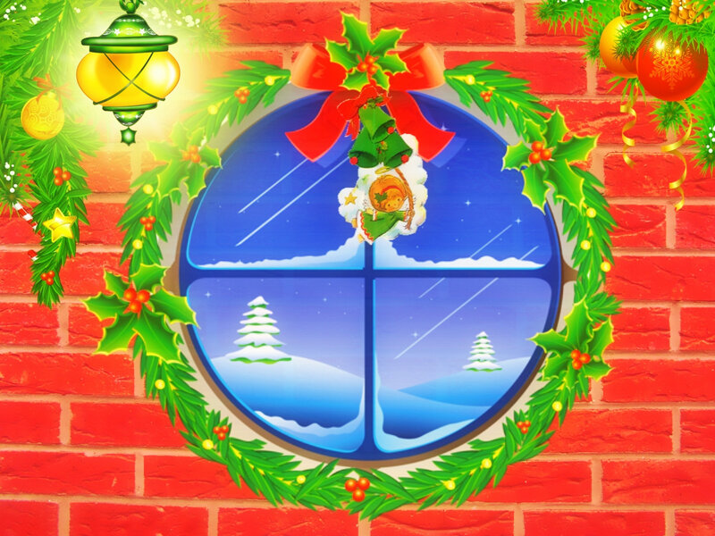 Christmas Wreath on Window — Red