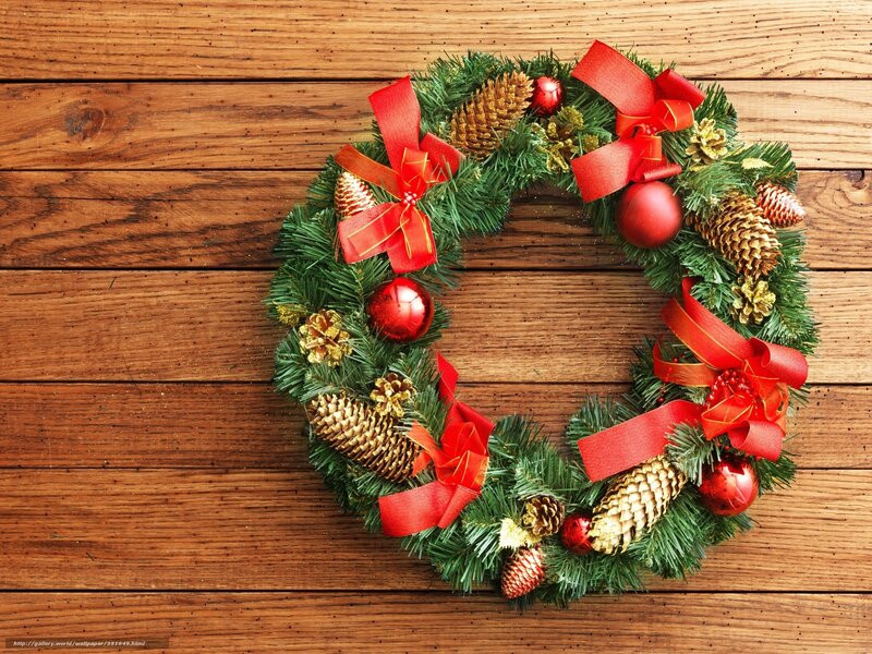 Christmas wreath on wood