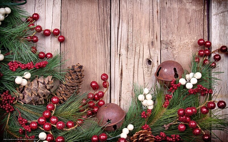 Christmas wreath on wood