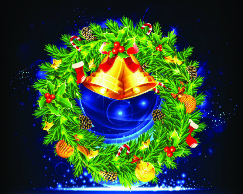 Christmas Wreath with Bells — Green, Festive