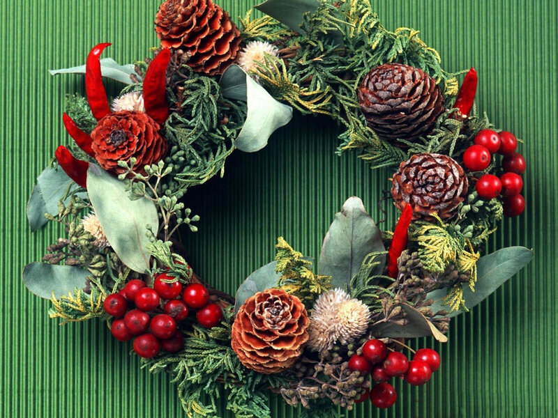 Christmas Wreath with Berries — Green, Festive, Winter, Photograph