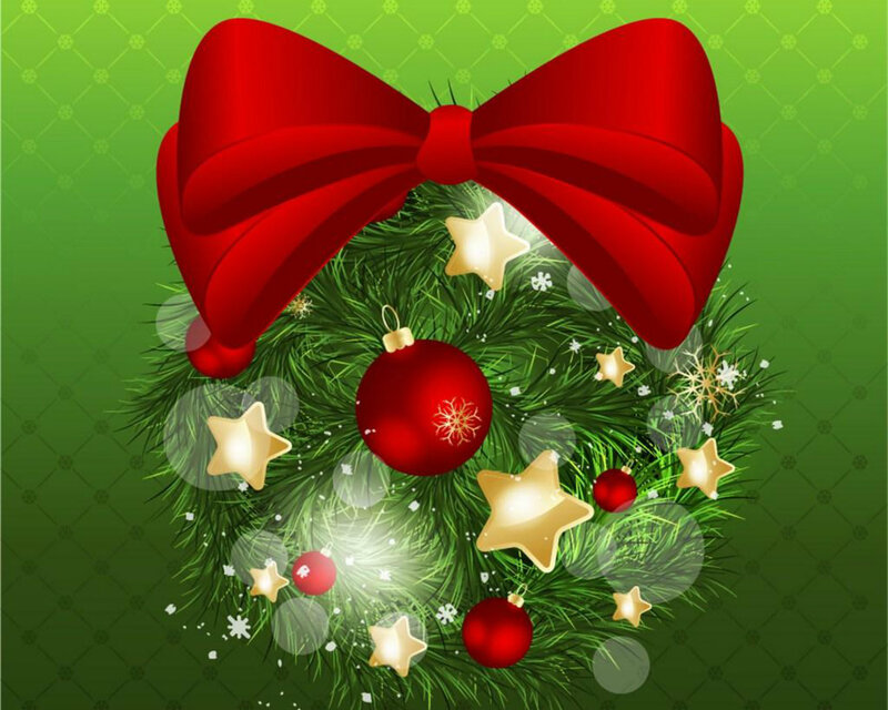 Christmas Wreath with Bow — Green, Festive, Winter, Vector Art
