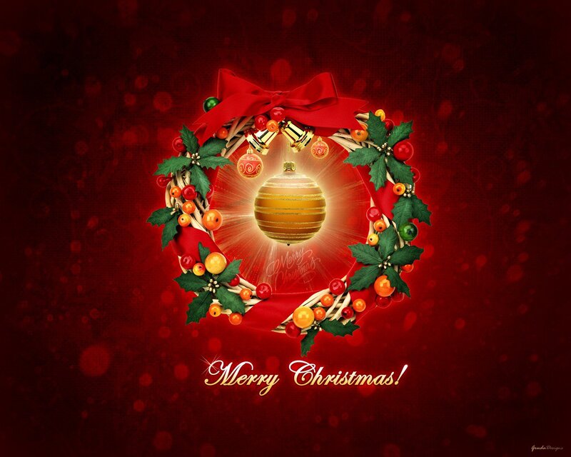 Christmas Wreath with Ornament — Red, Festive, Winter, Digital Art, Holly