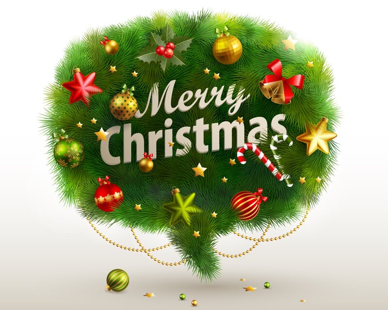 Christmas Wreath with Ornaments — Green, Festive, Winter, Digital Art