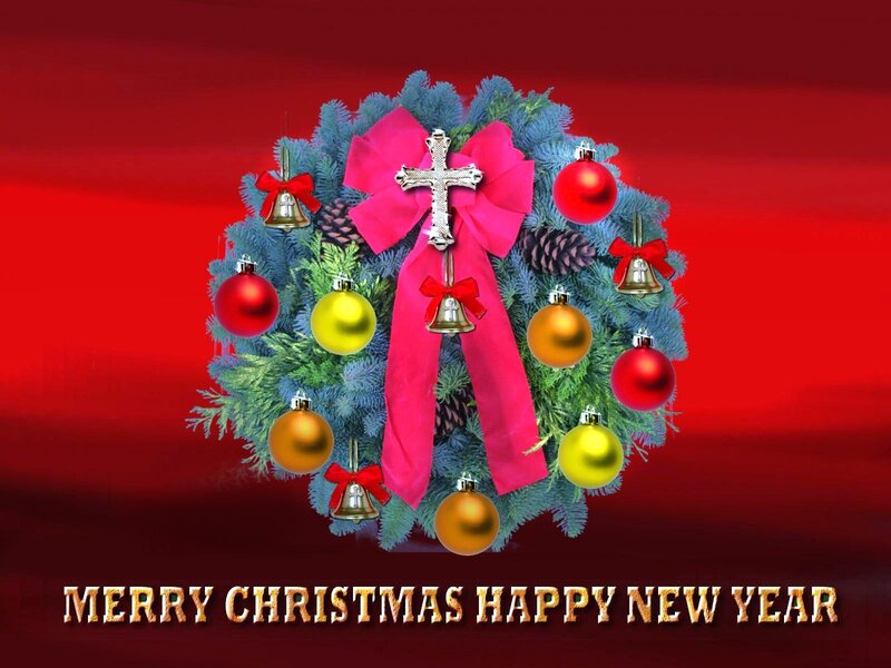 Christmas Wreath with Ornaments — Red, Festive