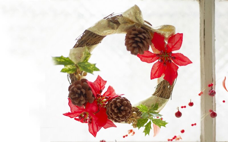 Christmas wreath with poinsettia