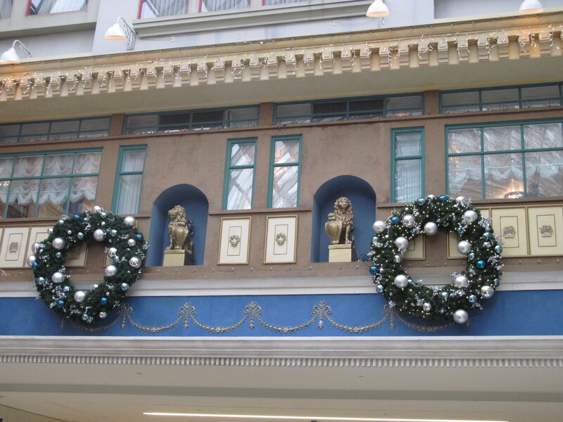 Christmas Wreaths on Building — Blue