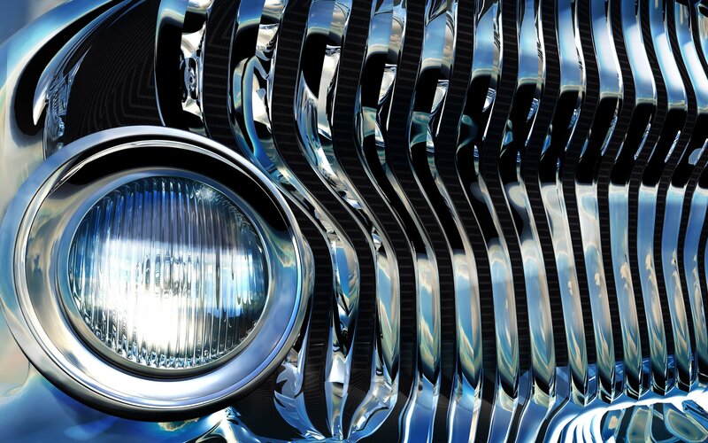 Chrome car grille and headlight
