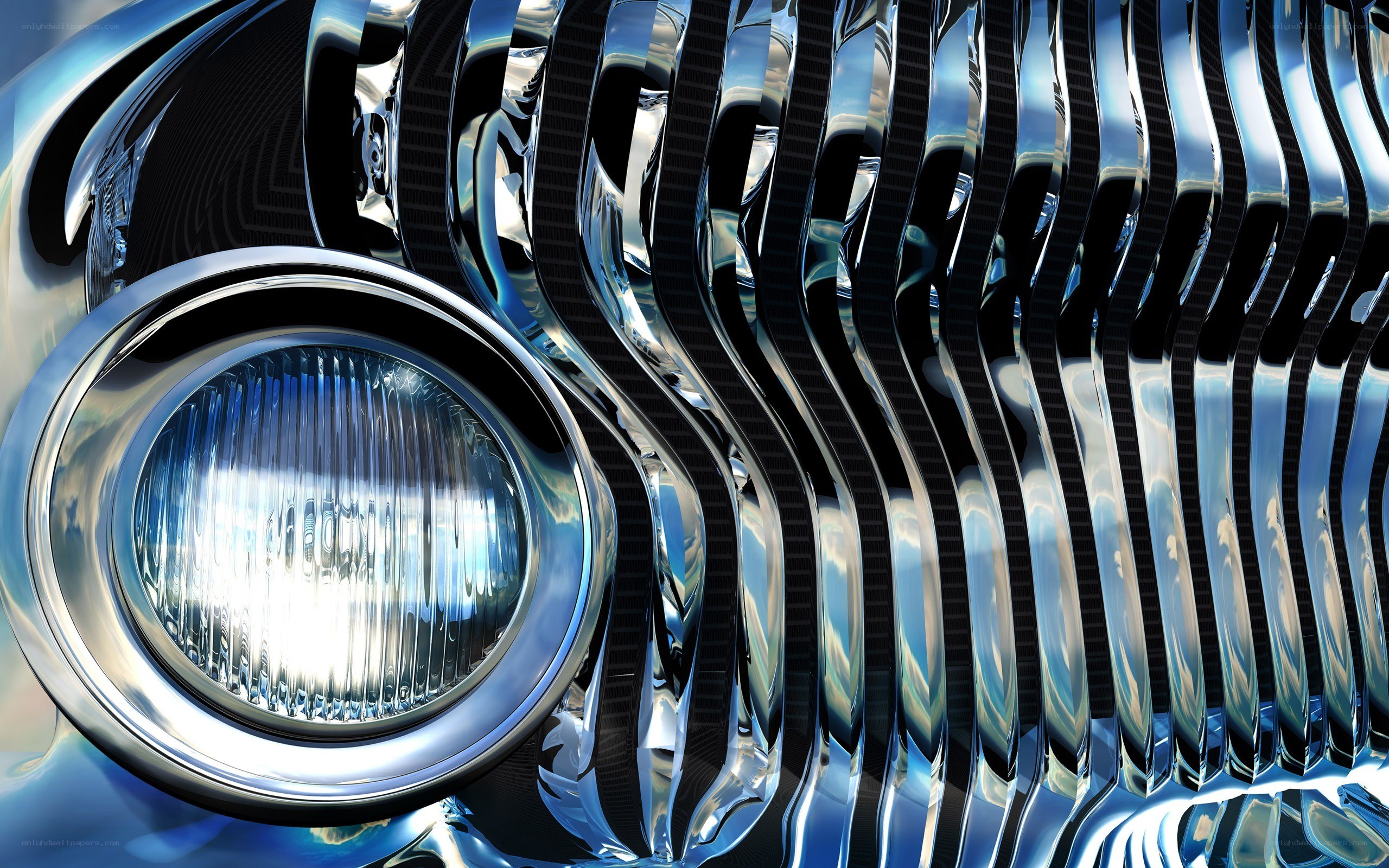 Chrome car grille and headlight