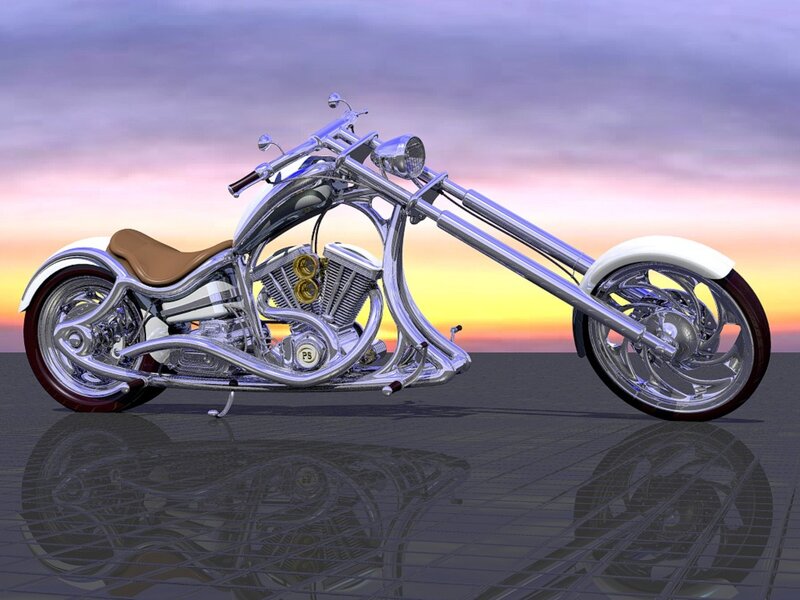 Chrome Chopper Motorcycle — Silver