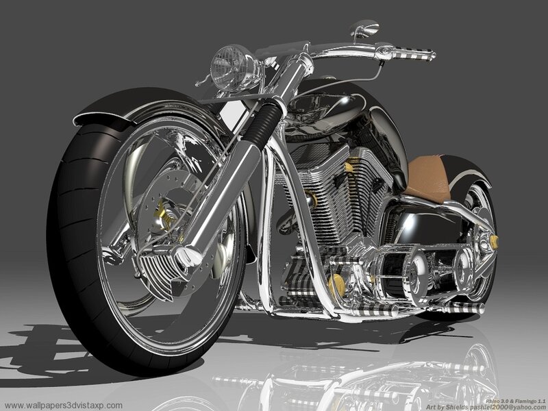 Chrome Custom Motorcycle — Black