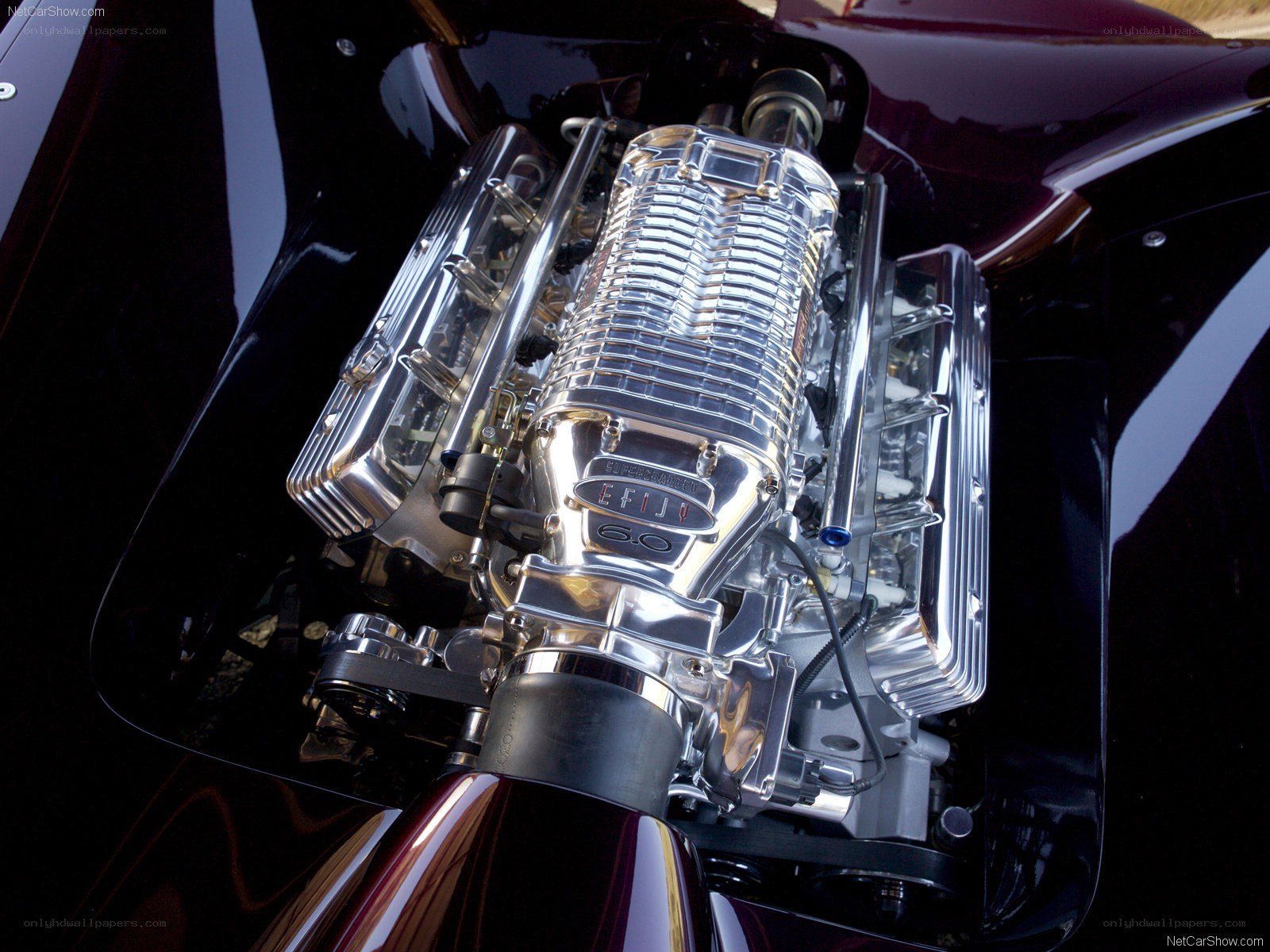 chrome engine in a car