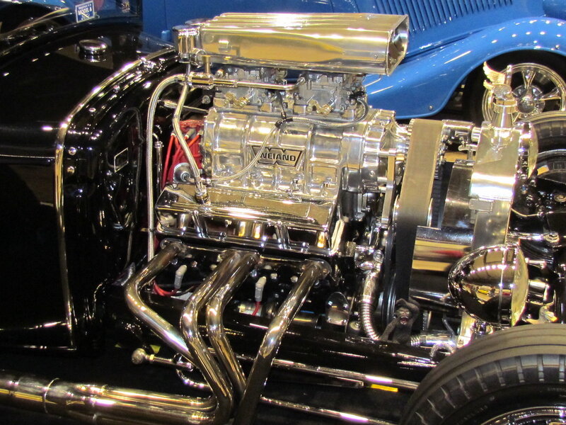 Chrome Engine in Black Car