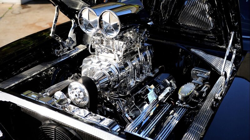 Chrome Engine in Car — Black, Dramatic