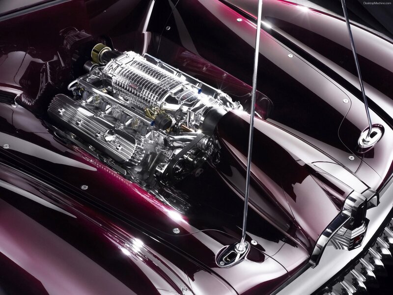 Chrome Engine in Car — Maroon, Dramatic