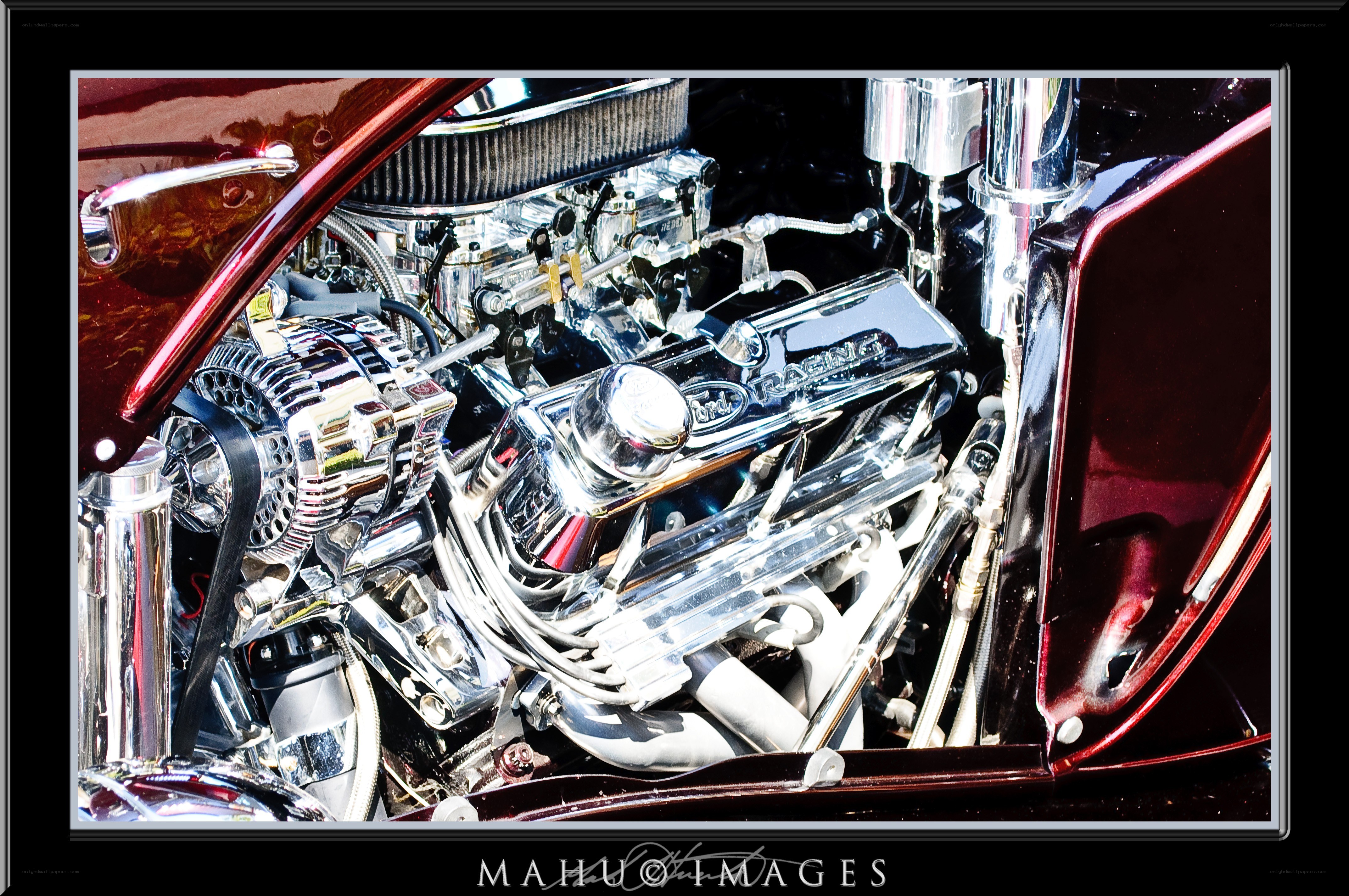 chrome engine in classic car