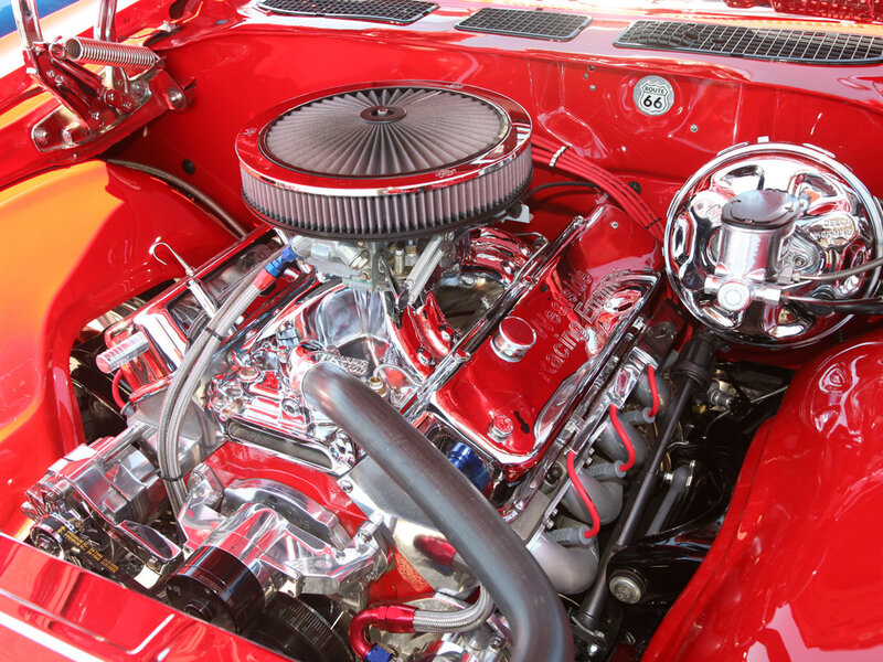 Chrome Engine in Red Car