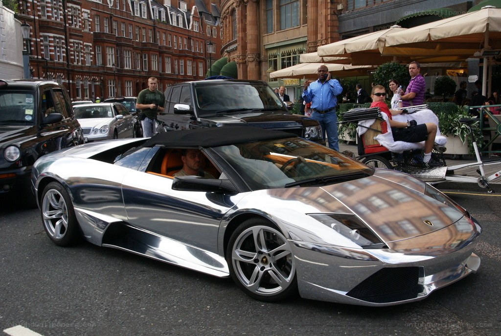 Chrome Lamborghini on city street