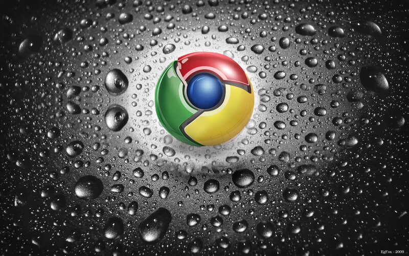Chrome logo with water droplets