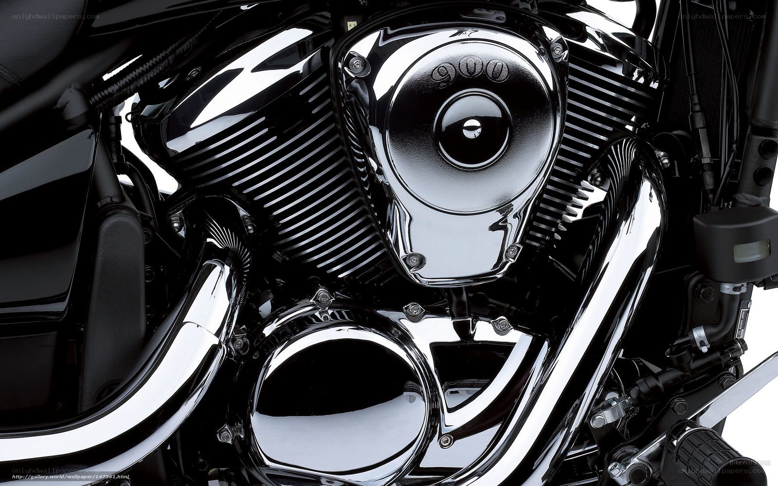 Chrome motorcycle engine close-up