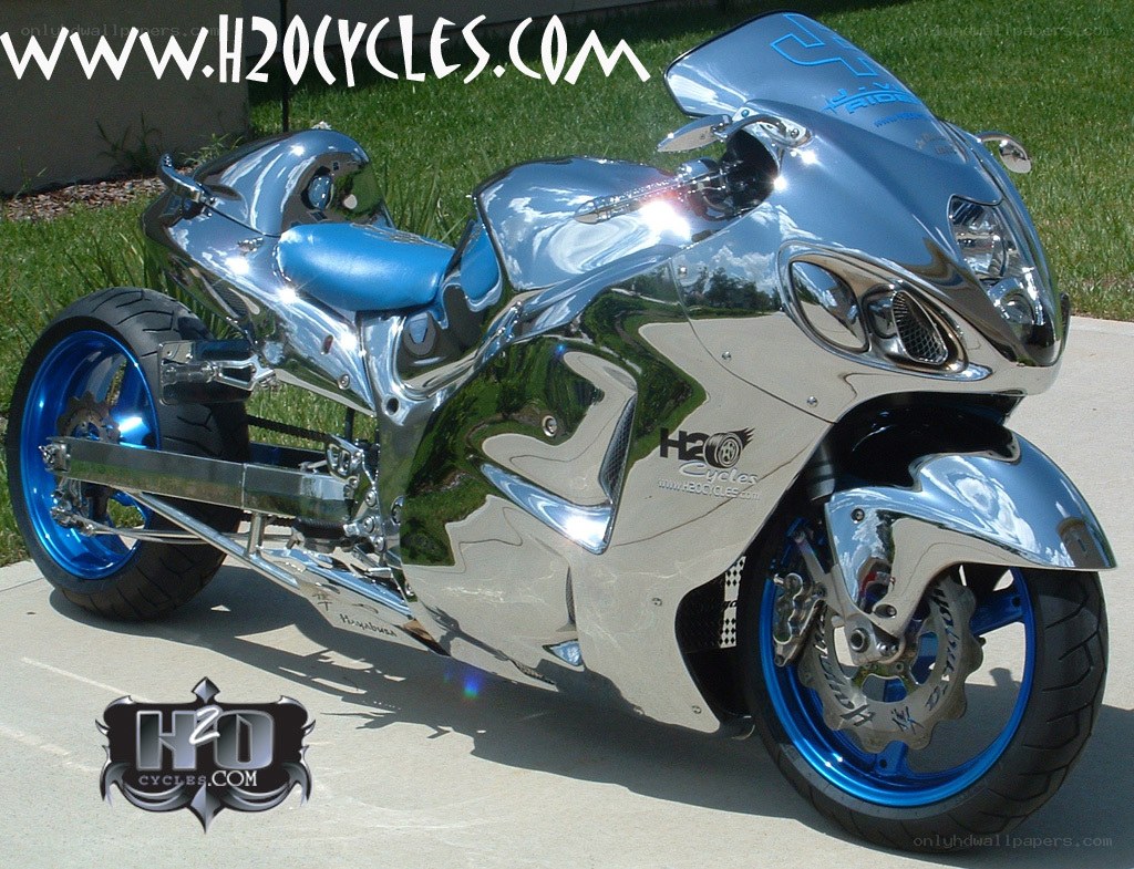 chrome motorcycle with blue accents