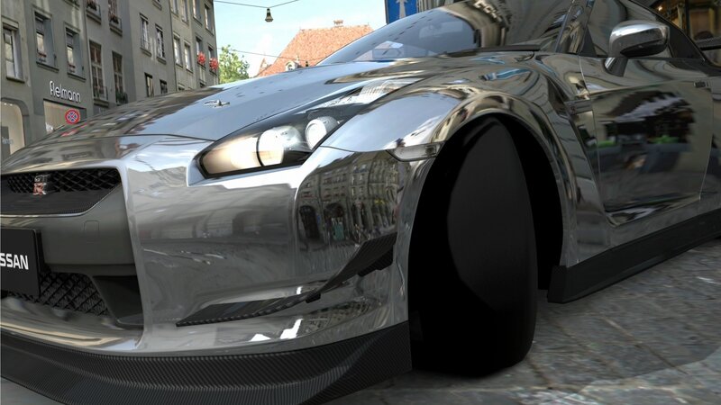 Chrome Nissan GT-R on city street