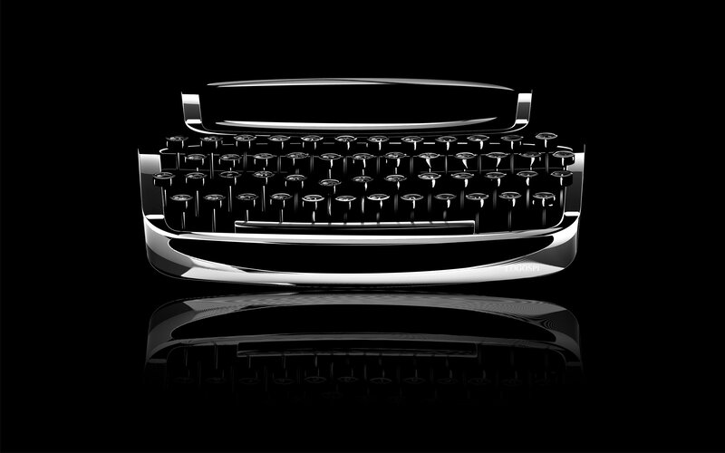 Chrome typewriter on black