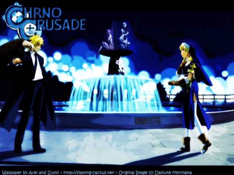 Chrono Crusade characters at fountain