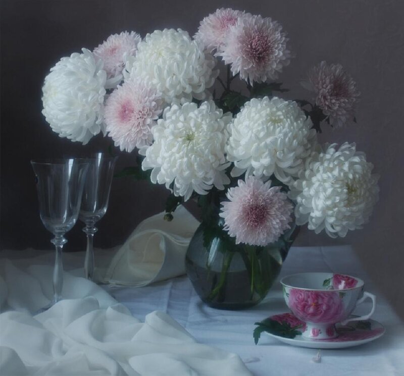 Chrysanthemum Bouquet — White, Serene, Photograph