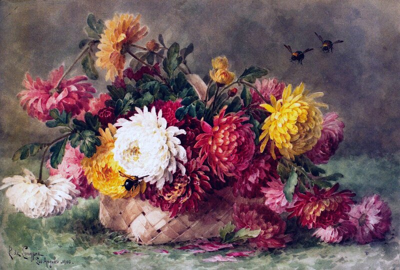 Chrysanthemum Bouquet — Yellow, Calm, Painting