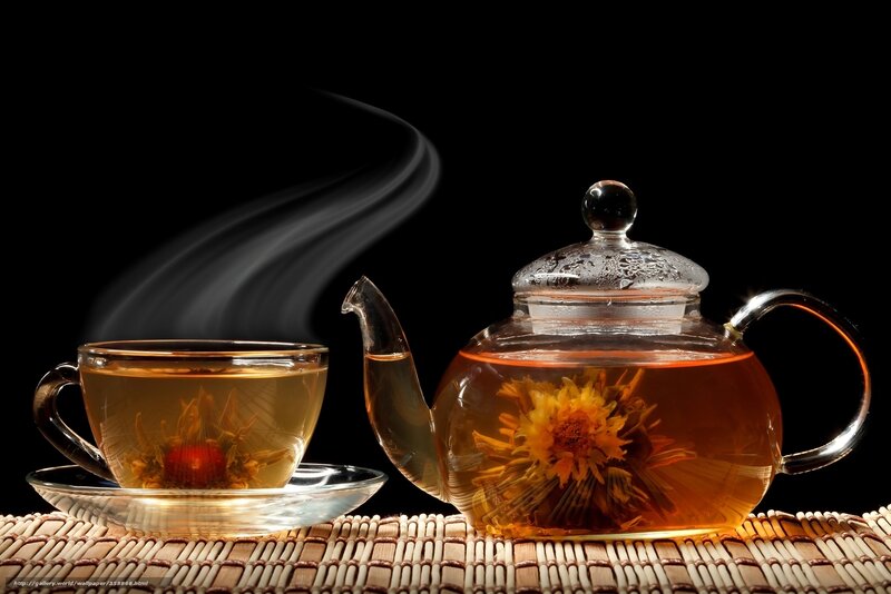 Chrysanthemum Tea Set — Black, Serene, Photograph