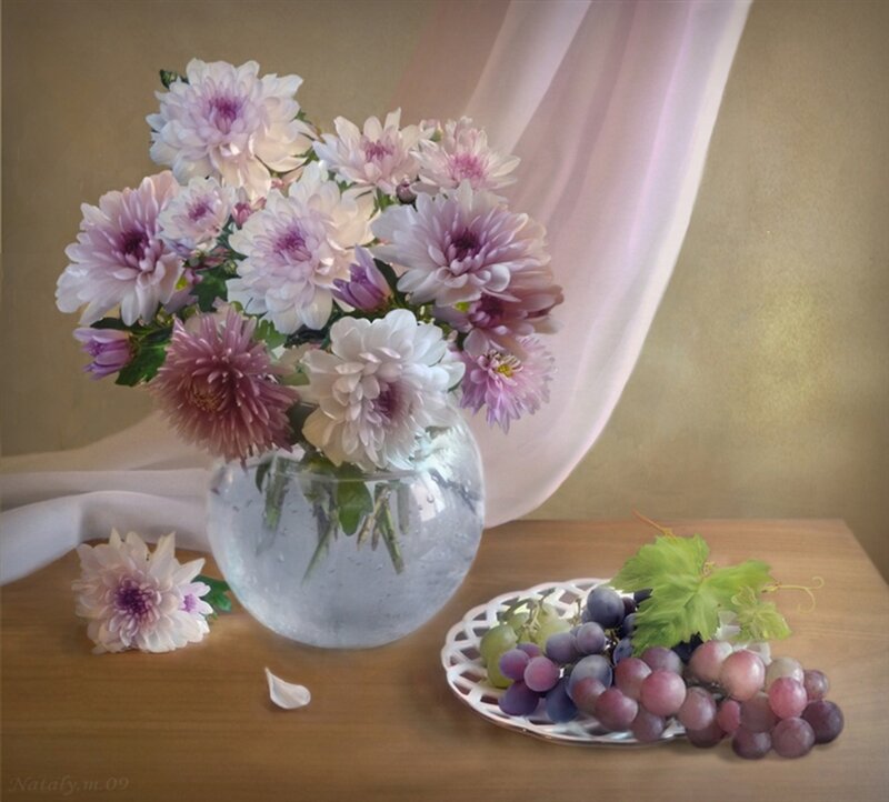 Chrysanthemums and Grapes