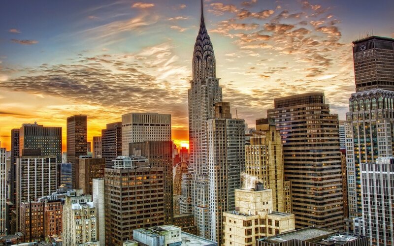 Chrysler Building Skyline — Orange, Dramatic