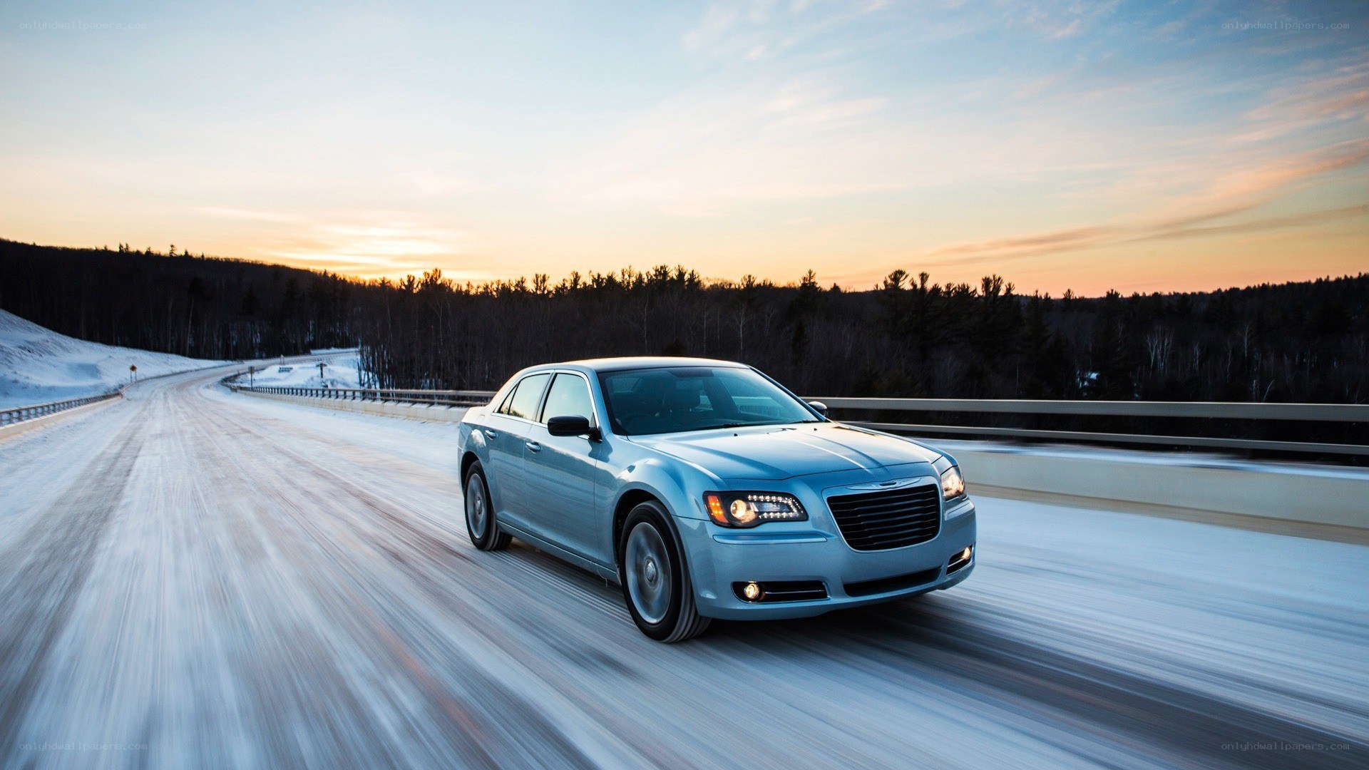 Chrysler driving on snowy road