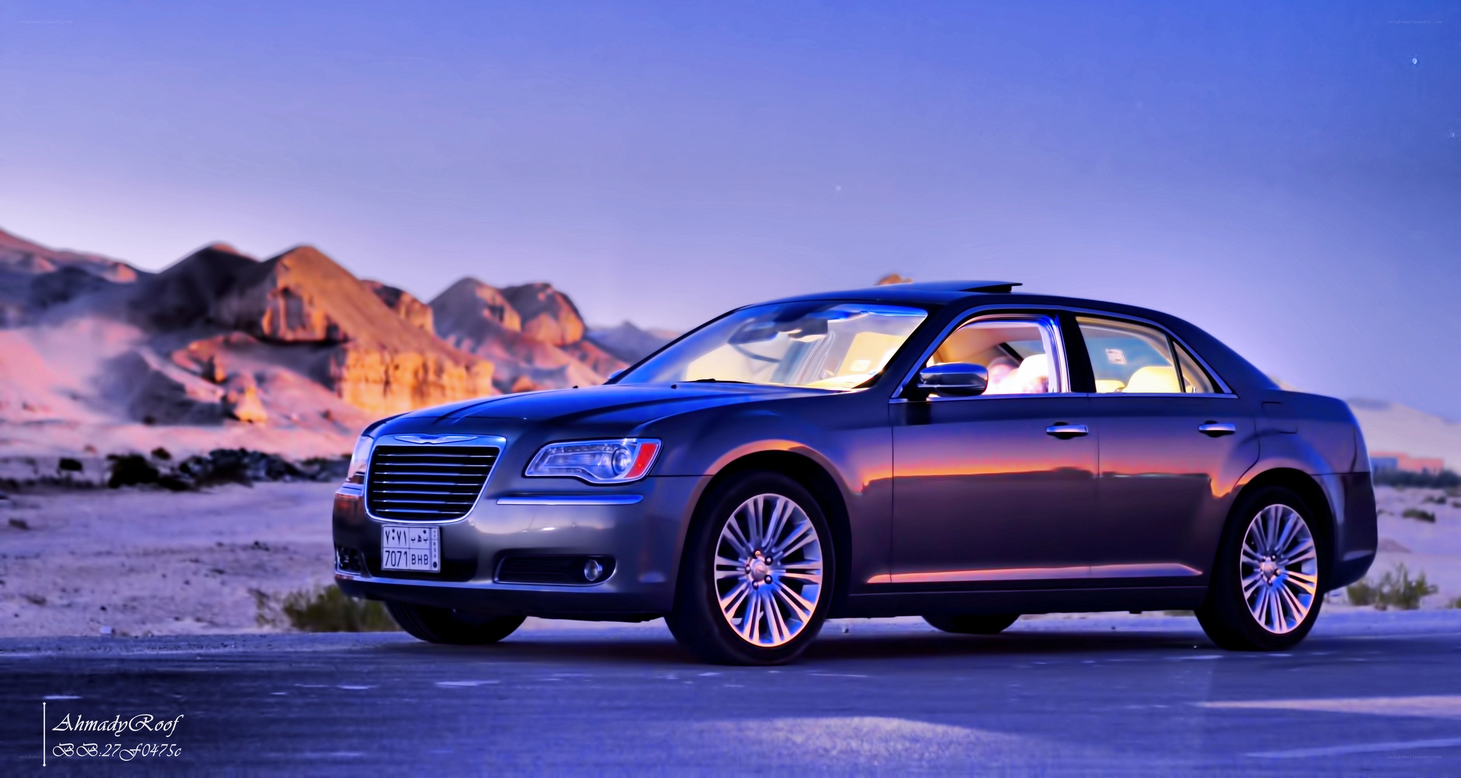 Chrysler in desert at dusk