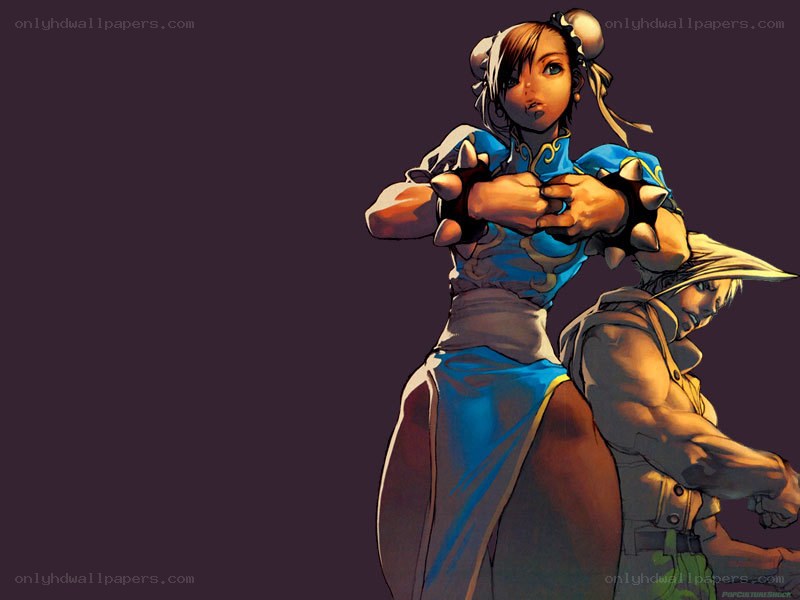 Chun-Li and Guile in combat stance