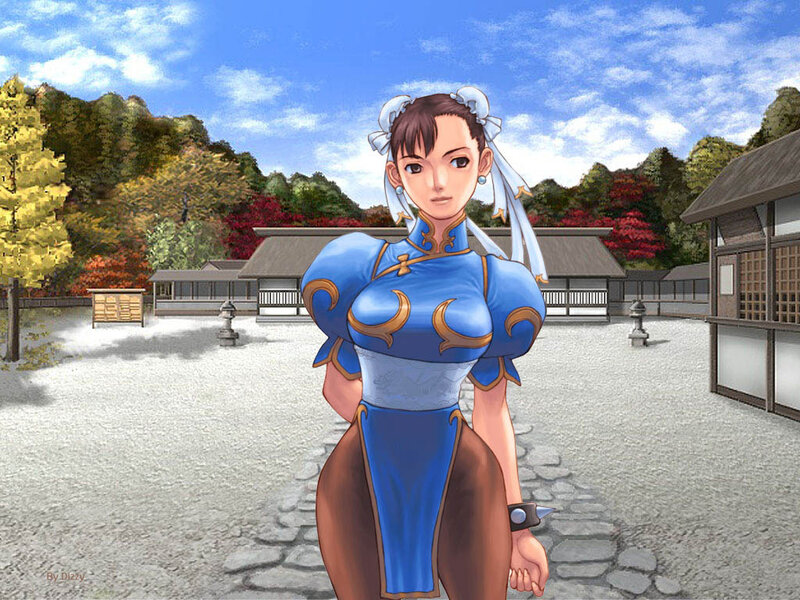 Chun-Li in a Japanese garden