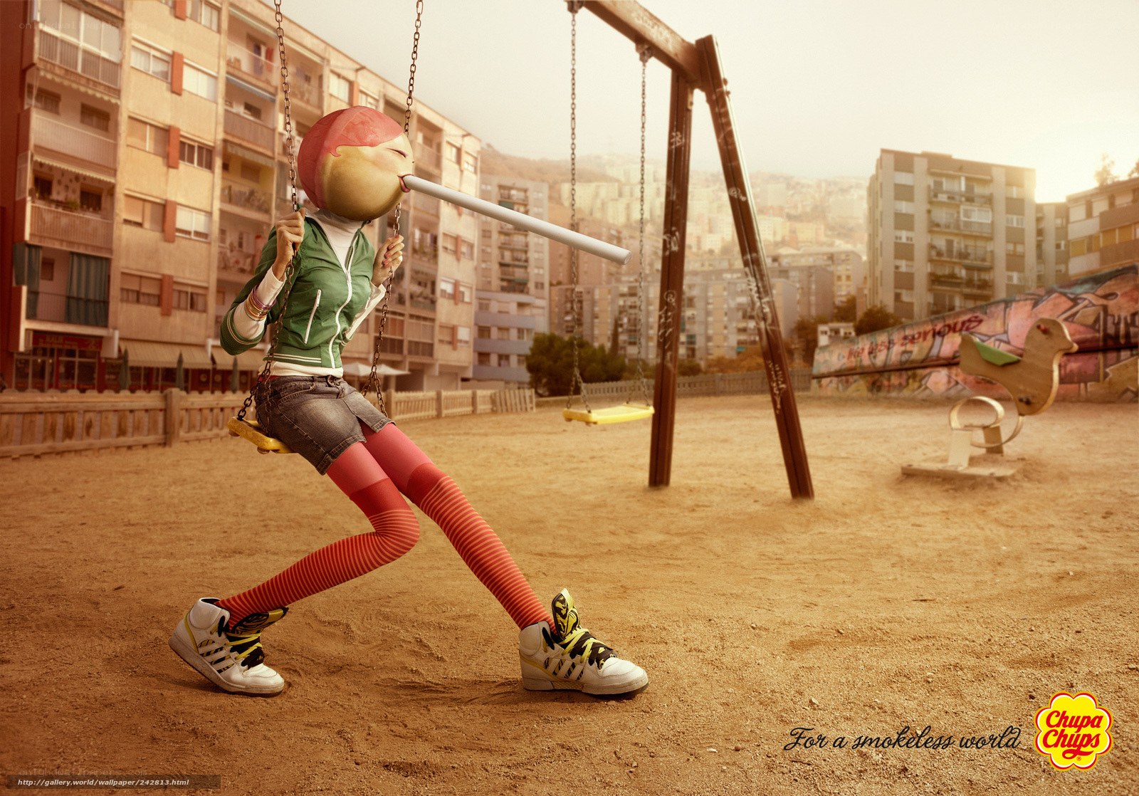 Chupa Chups ad with girl on swing