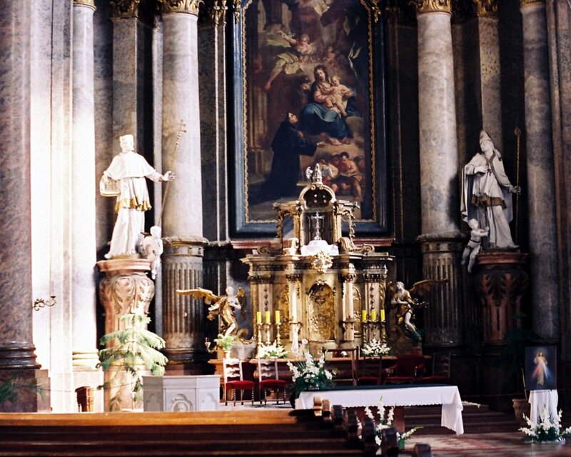 Church altar with statues and painting